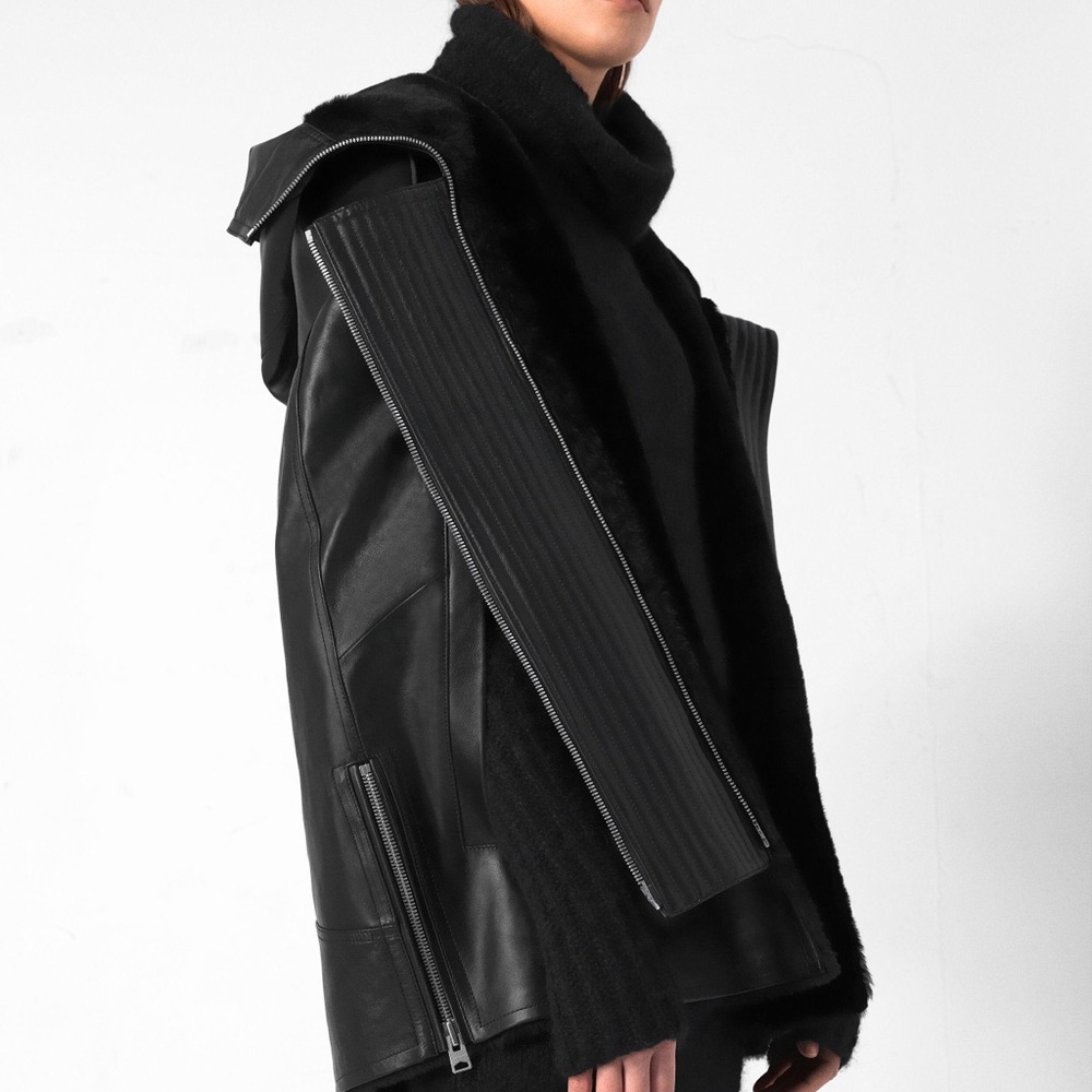 All Saints Black Leather Cape Coat - Picture 2 of 7
